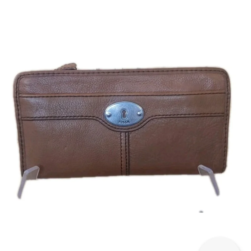 Fossil Marlow Clutch Wallet Brown Leather Zip Around Boho Hippie Southwestern